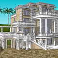 European Style Detached Villa With White Railings Balconies Large Windows And Staircase