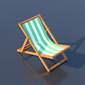 Wooden Deck Chair With Green And White Striped Cushion On Gray Surface With Shadow