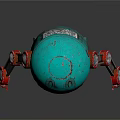 Turquoise Robot Character With Black Face Screen Red Joints And Metallic Body