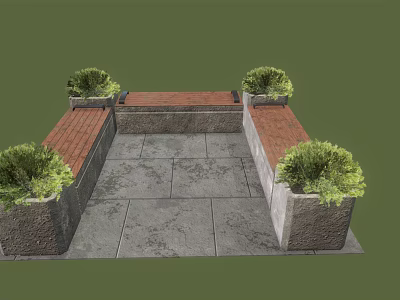 Outdoor Chair Design With Green Plants Stone Structure And Slate Floor 3d model
