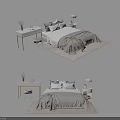 Minimalist Modern Bedroom Double Bed With Light Bedding Nightstand Table Lamp And Stool