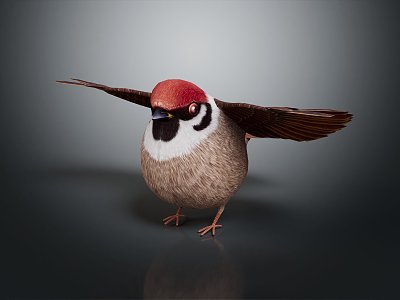 Modern sparrow, finch, bird 3d model