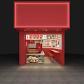 Shopping Mall Chinese Food Shop With Red Decor Food Display Counter And Stools