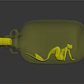 Glass Bottle With Orange Cork Stopper And Red Mermaid Figurine On Reflective Surface