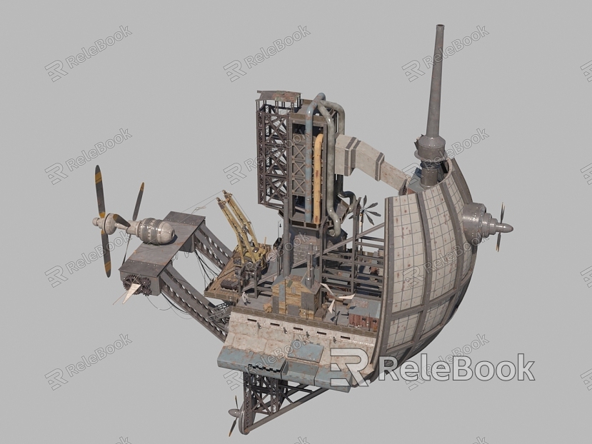 Cyberpunk Air Fortress Future Doomsday Aircraft Sky City Cartoon Style model