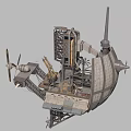 Complex Industrial Equipment with Metal Framework Mechanical Arms and Propellers