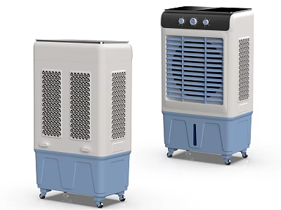 Two Air Cooler Fans With Different Designs Movable Wheels And Control Panel 3d model
