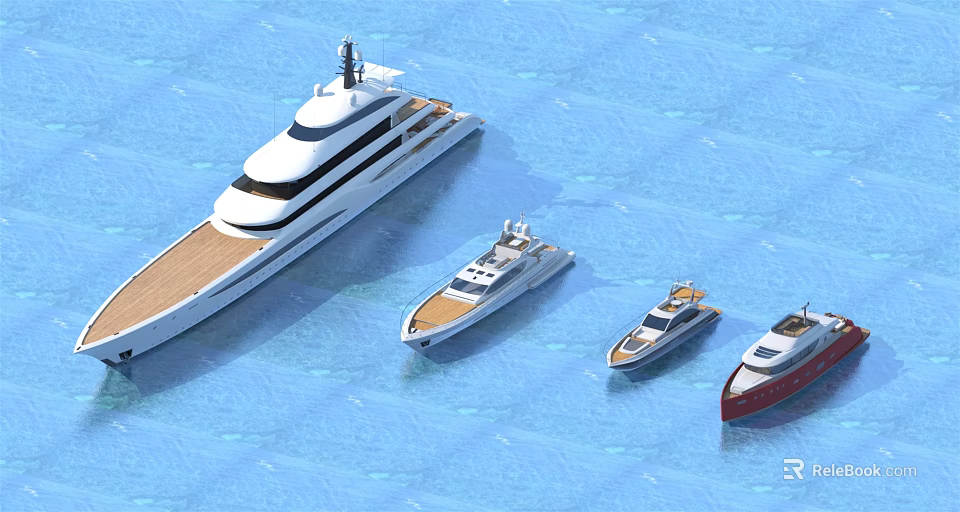 Luxury Yachts Of Various Sizes In Clear Blue Water 3d model 