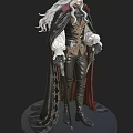 Man Wearing Elegant Black Cape White Shirt Leather Vest And Cane With Sword