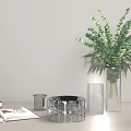 Stylish Decorative Ornament Combination With Flowers Green Plants Glass Candle Holders Fruit Plate On White Shelf