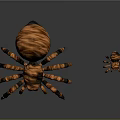 Realistic Detailed Wooden Textured Spiders Large And Small On Dark Background