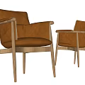 Modern Dining Chairs With Brown Leather Seats And Wooden Arms