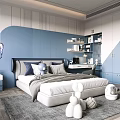 Modern Kids Room Interior Design With Blue Bed Desk Chair Toys And Soft Rug