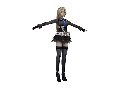 Game Movie Character with Blonde Hair Black Coat Short Skirt and Thigh High Socks 3d model