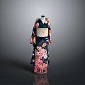 Traditional Japanese Kimono With Floral Patterns And Elegant Obi Displayed On Mannequin