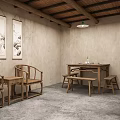 Traditional Chinese Style Room With Wooden Furniture And Earthen Walls