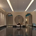 Luxurious SPA Sauna Lobby Interior With Modern Reception Desk And Decorative Lighting