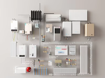 Essential Household Appliances Radiators Water Heaters Control Panels Pipes And Valves For Home Heating Systems 3d model