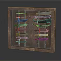 Wooden Display Case Furniture With Various Knives Neatly Arranged In Wooden Frame