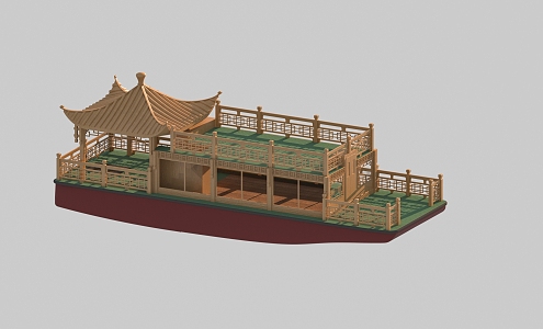 Chinese-style boat painted original boat tour boat 3d model