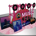 Music Themed Photo Spot With Vinyl Records MUSIC Sign Album Covers And Colorful Lights