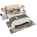 Elegant Modern Double Bed With Tufted Headboard Decorative Pillows And Table Lamps 3d model