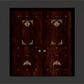 Dark Wooden Cabinet With Carved Details Double Doors And Drawers Design