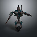 Blue And Brown Mechanical Robot Creature With Antenna Arms And Wheel Base