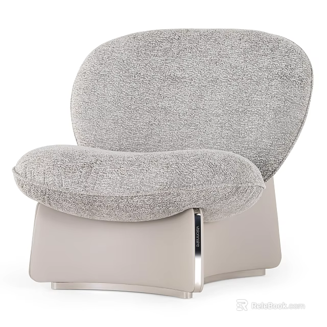 Modern Lounge Chair With Gray Textured Fabric Curved Backrest Padded Seat And Minimalist Base 3d model 