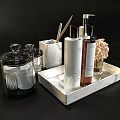 Luxury Bathroom Toiletries With Liquid Soap Bottles And Cotton Pads