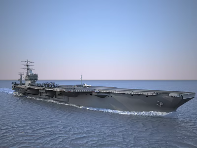 Aircraft Carrier Sailing On Open Ocean With Flight Deck And Superstructure 3d model