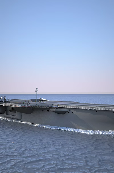 Aircraft Carrier Sailing On Open Ocean With Flight Deck And Superstructure 3d model