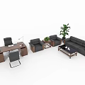 Modern Office Desk Setup With Chair Sofa Coffee Table And Plants 3d model
