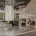 Modern Hotel Lobby Interior Design With Marble Floor Decorative Screens And Green Plants