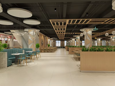 Bright Spacious Modern Restaurant Interior With Warm Wooden Decor And Comfortable Various Dining Areas 3d model
