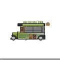 Vintage Green Bus Dining Car With Menu Boards And Hamburger Sign