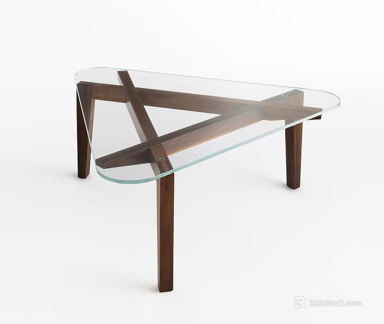 Modern Coffee Table With Glass Top And Crossed Wooden Frame Design 3d model 