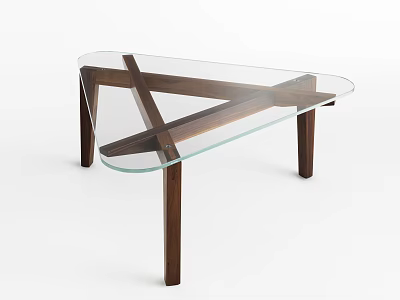 Modern Coffee Table With Glass Top And Crossed Wooden Frame Design 3d model