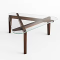 Modern Coffee Table With Glass Top And Crossed Wooden Frame Design