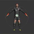 Soccer Goalkeeper Man Wearing Black Jersey Red Gloves And Yellow Cleats Holding Football