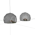 Two Dome Shaped Outdoor Playground Equipment With Metal Frame Transparent Material And Tables Chairs