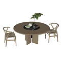 New Chinese Dining Table and Chair Combination Table Single Chair Desktop Ornaments Floral Art 3d model
