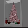Pink Christmas Tree With Decorative Balls In White Frame Surrounded By Gift Boxes 3d model