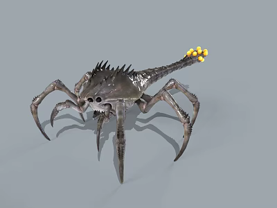 3D Rendered Fantasy Creature With Spider Like Legs Spiked Back And Yellow Bulbous Tail 3d model