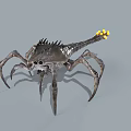 3D Rendered Fantasy Creature With Spider Like Legs Spiked Back And Yellow Bulbous Tail