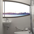 Modern Bathroom Set With Toilet Sink Marble Wall And Wooden Accents