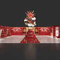 Red Festive Live Stream Studio With Dragon Decoration And Red Stage Backdrop 3d model