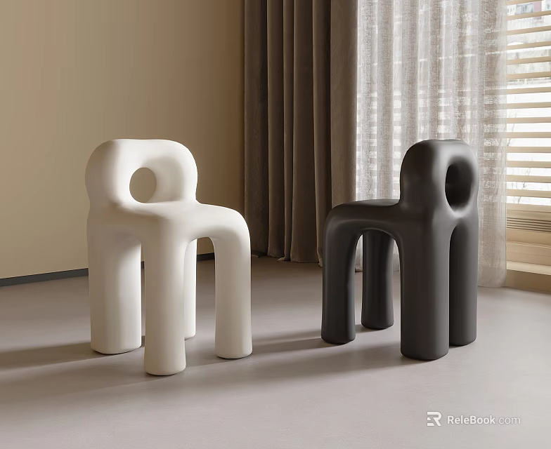 Modern Single Chair Design In White And Black With Round Hole For Minimalist Interior 3d model 