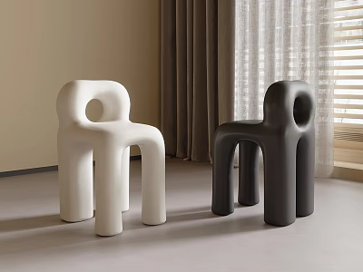 Modern Single Chair Design In White And Black With Round Hole For Minimalist Interior 3d model