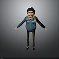 Cartoon Male Character With Brown Curly Hair Mustache Blue Jacket And Outstretched Arms Pose